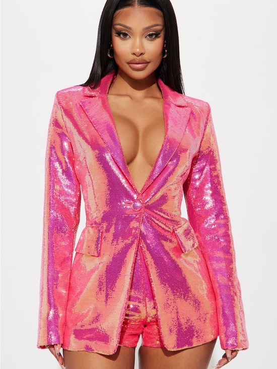 Fashion Nova Jackets & Blazers - Hot Pink Iridescent Sequin Blazer Jacket & Shorts Set